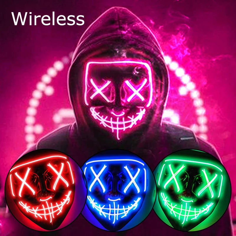 Wireless Neon LED Purge Mask Glow in The Dark Cosplay Horror Mask Halloween Masquerade Party Masks Glowing Funny Dress Up RISE DEFENSE SYSTEMS.AI PRODUCTS