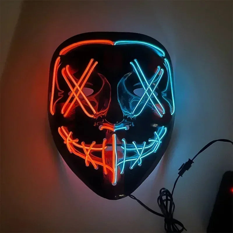 Wireless Halloween Neon LED Purge Mask Masque Masquerade Party Masks Light Grow in the Dark Horror Mask Glowing Masker RISE DEFENSE SYSTEMS.AI PRODUCTS
