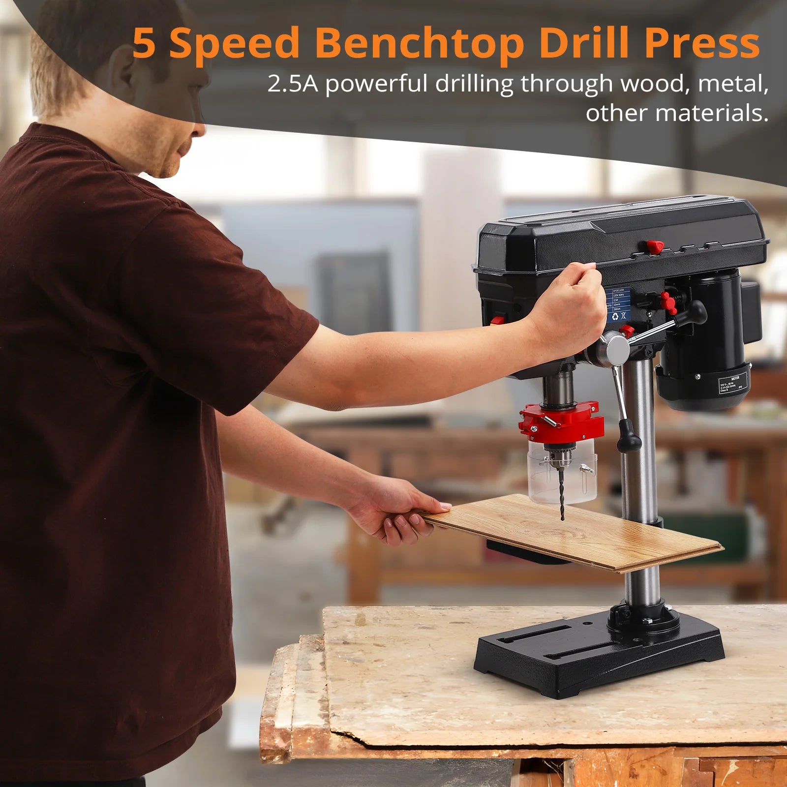 Benchtop Drill Press, 2.5Amp Benchtop Drill Machine with 5 Speed Adjustable, 8 Inch Swing Distance 0-45° Tiltling Tabletop RISE DEFENSE SYSTEMS.AI PRODUCTS