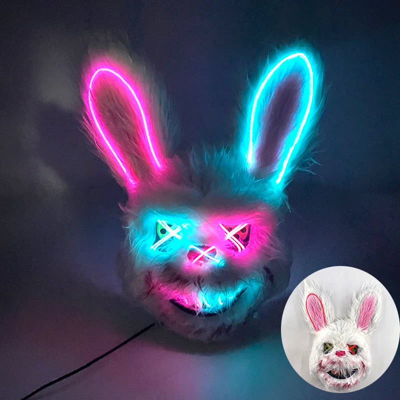 Halloween luminous Scary Bunny Mask LED light up Bloody Bunny Mask Creepy Masks With Ears for Girl boy Halloween Cosplay costume RISE DEFENSE SYSTEMS.AI PRODUCTS