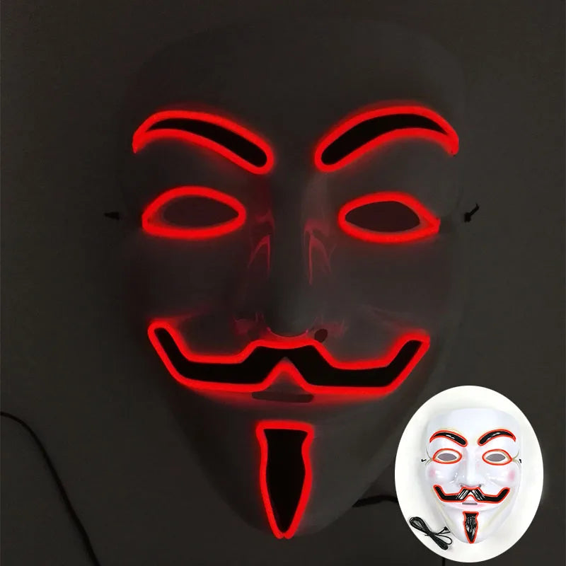 2024 Hot LED Hacker V Vendetta Mask Adults Luminous LED Light Up Mask For Glow Party Costume Accessories Halloween Mask Décor RISE DEFENSE SYSTEMS.AI PRODUCTS