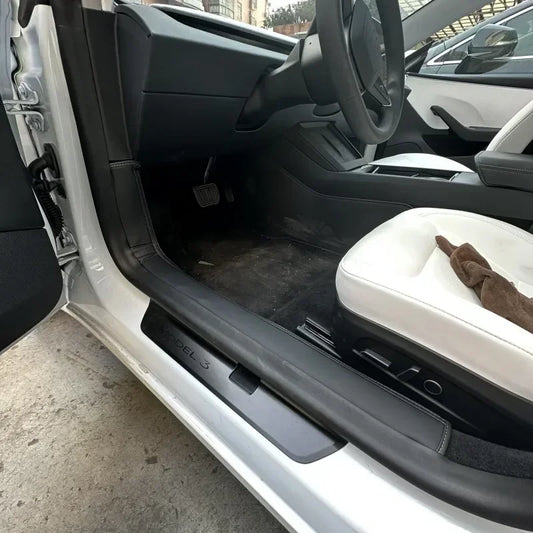 For Tesla Model 3+ Front Rear Door Sill Pad Door Welcome Pedal Threshold Strip 4PCS Leather New Model3 Highland 2024 Accessories RISE DEFENSE SYSTEMS.AI PRODUCTS