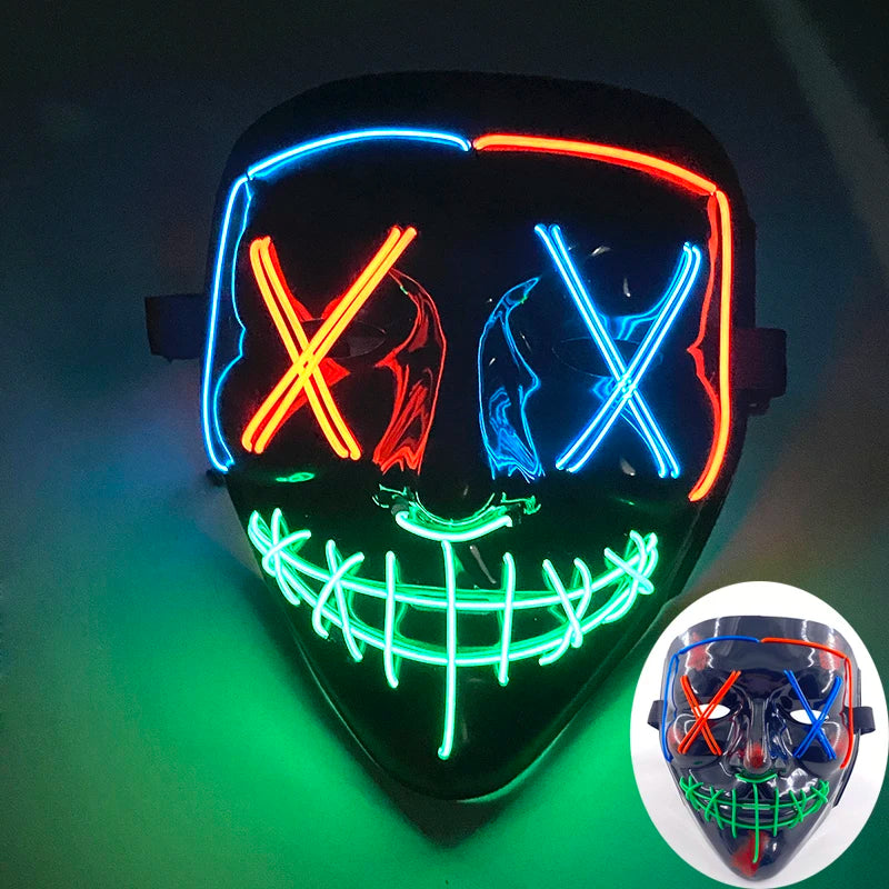 Wireless Scary Glowing Mask LED Luminous Purge Mask Halloween Horror Neon Light Up Cosplay Party Mask Fstival Costume Supplies RISE DEFENSE SYSTEMS.AI PRODUCTS