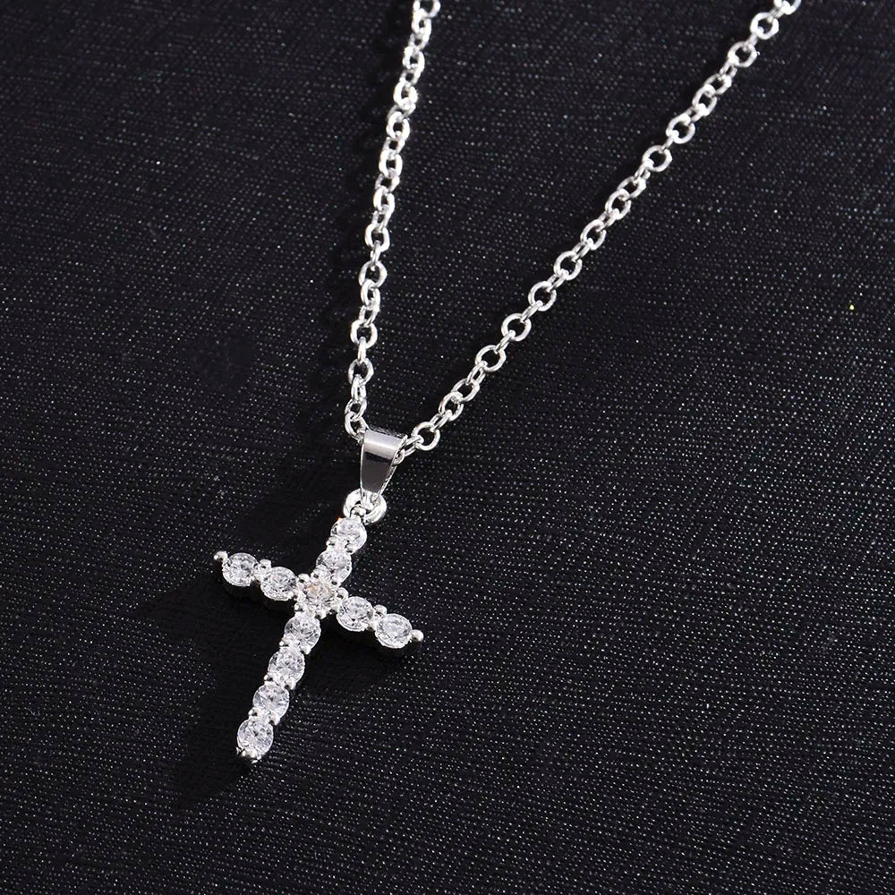Simple Love Cross Pendant Choker Necklace Charm Rhinestone Couples Jewelry Women's Neck Chain Christmas Gift Lady Necklace RISE DEFENSE SYSTEMS.AI PRODUCTS