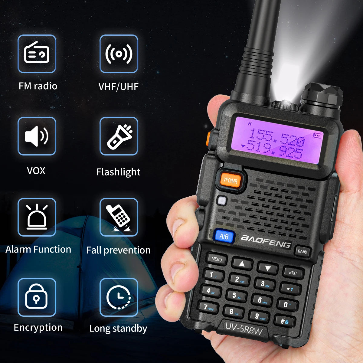 Baofeng Walkie Talkie UV 5R 5W 8W Dual Band Ham Two Way Radio Vhf Uhf FM Radio Handheld Transceiver Hunting 16KM RISE DEFENSE SYSTEMS.AI PRODUCTS