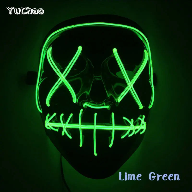 Halloween Film Theme Light Up Glowing Scary Mask LED Luminous Horror Purge Mask Cosplay Bar Party Supplies Neon Full Face Mask RISE DEFENSE SYSTEMS.AI PRODUCTS