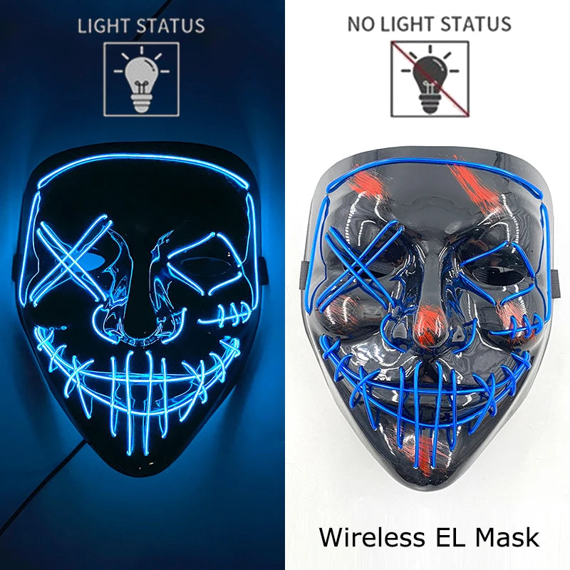 Wireless Neon LED Purge Mask Glow in The Dark Cosplay Horror Mask Halloween Masquerade Party Masks Glowing Funny Dress Up RISE DEFENSE SYSTEMS.AI PRODUCTS