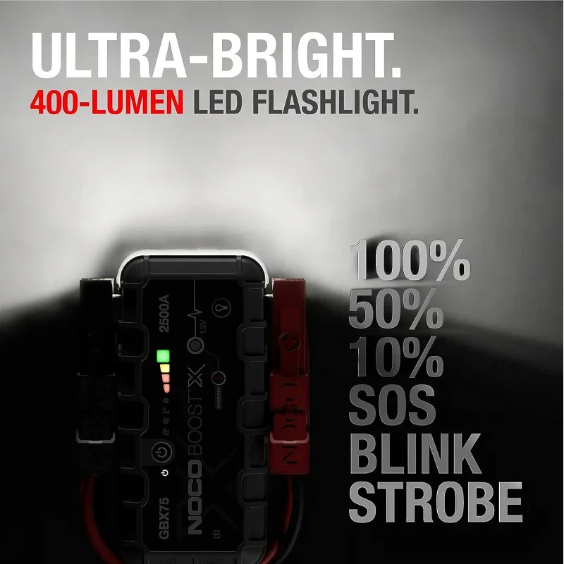 Qwnoco boostxgbx75 2500a 12v ultrasafe portable lithium jump starter, car battery booster pack, USB-C powerbank charger, and jum RISE DEFENSE SYSTEMS.AI PRODUCTS
