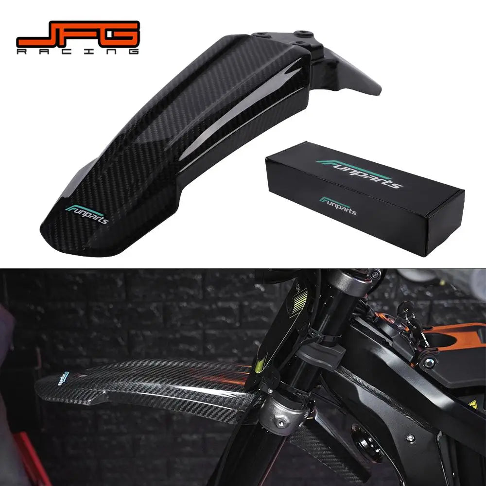 Funparts Carbon Fiber Motorcycle Front Fender Mudguards For Surron Sur-Ron Sur Ron Lightbee Light Bee X S L1E Electric Bike RISE DEFENSE SYSTEMS.AI PRODUCTS