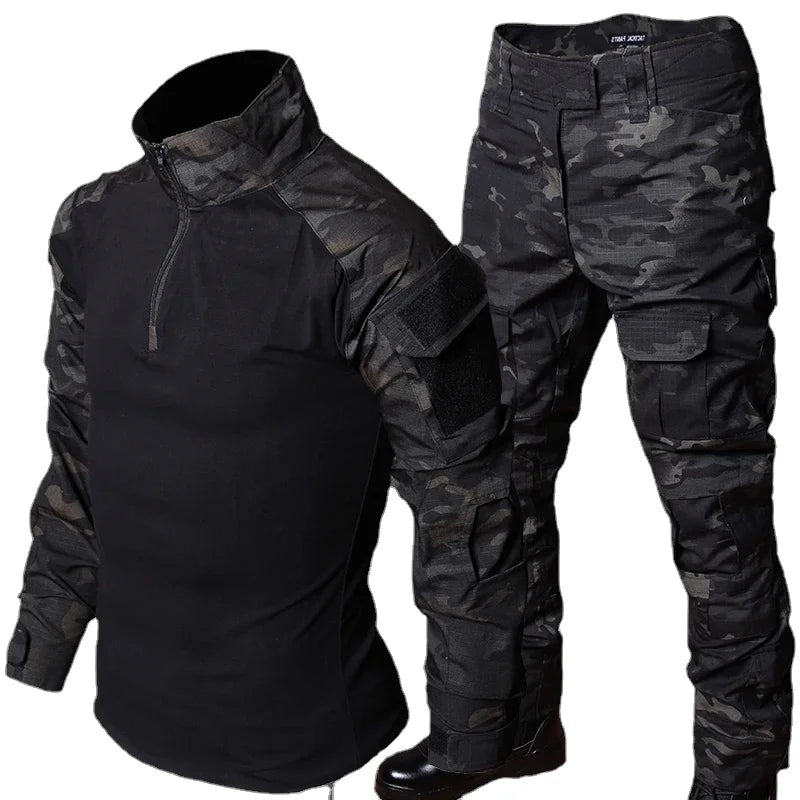 Combat Quick Drying Camo Set Mens Multi Pocket Tactical Tops+Wear-Resistant Cargo Pants Suit Field Shooting Training Uniform RISE DEFENSE SYSTEMS.AI PRODUCTS