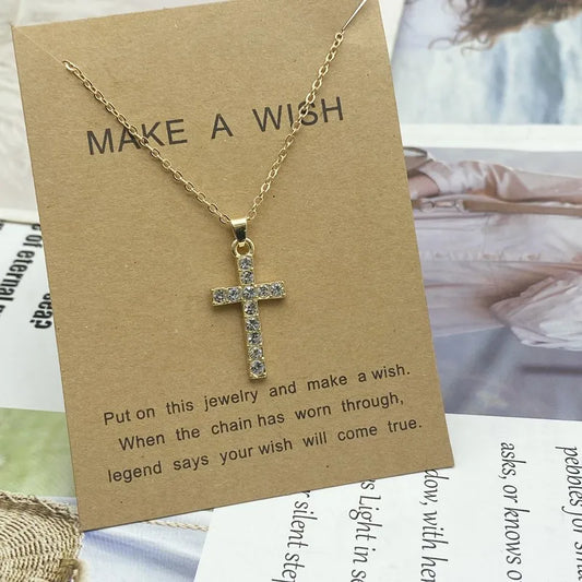 New Trendy Alloy Crystal Cross Pendant Necklaces for Women Fashion Simple Gold Color Clavicle Chain Necklace Collar Jewelry Gift RISE DEFENSE SYSTEMS.AI PRODUCTS