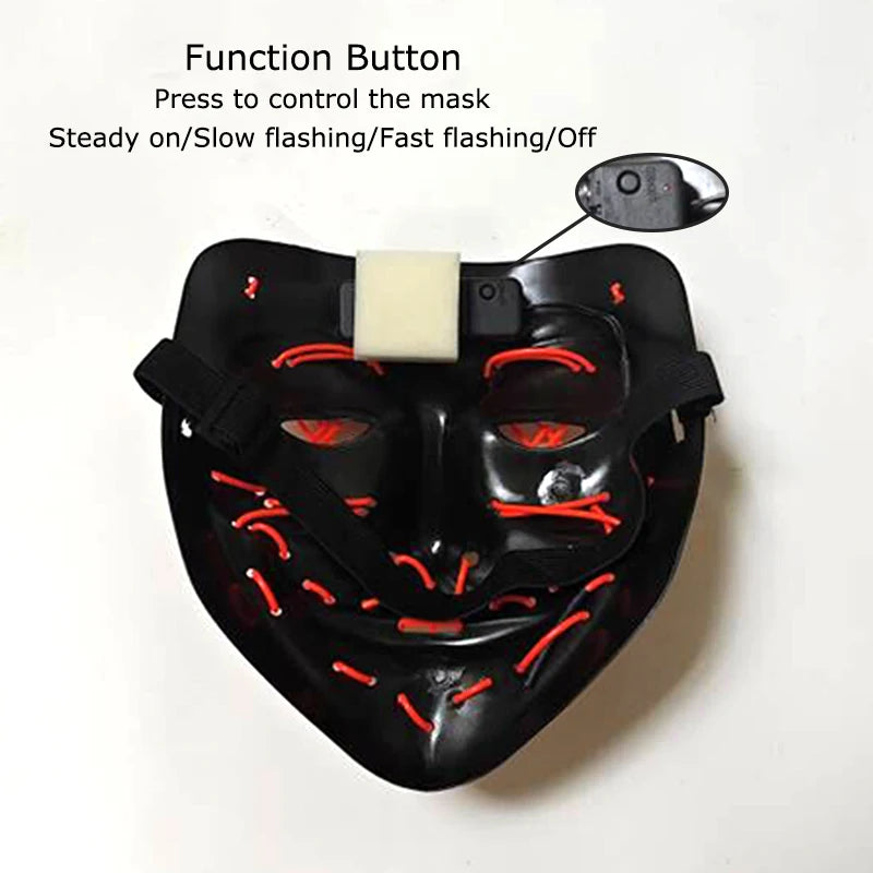 Wireless Neon LED Purge Mask Glow in The Dark Cosplay Horror Mask Halloween Masquerade Party Masks Glowing Funny Dress Up RISE DEFENSE SYSTEMS.AI PRODUCTS