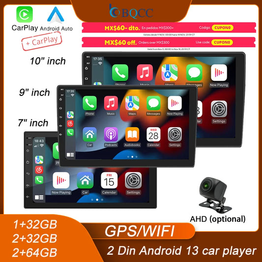 BQCC 4core 2 Din Car Radio Androidauto Carplay Android 13 GPS Car Audio 7"/9"/10" WIFI BT IPS Automotive Multimedia Player RISE DEFENSE SYSTEMS.AI PRODUCTS