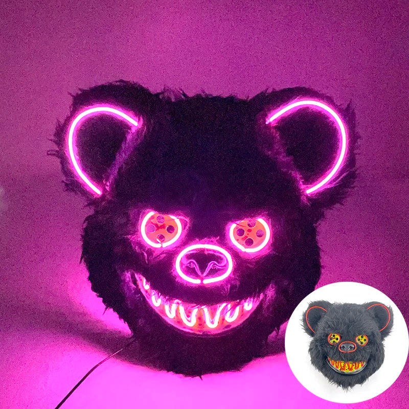New Design Glowing Bloody Rabbit Mask Led Neon Cosplay Bear  Mask Halloween Horror Carnival Masquerade costume Decoration Props RISE DEFENSE SYSTEMS.AI PRODUCTS