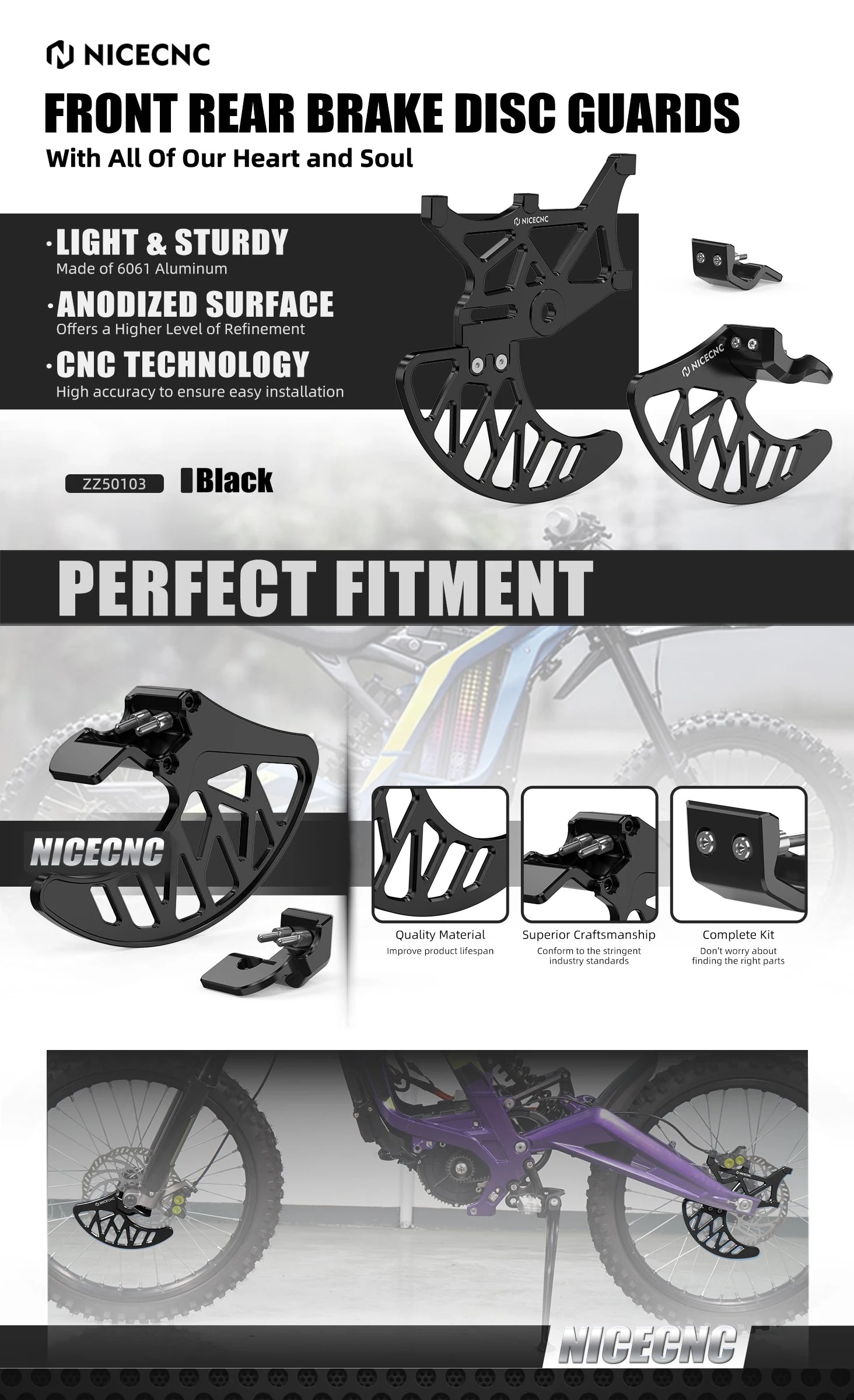 Front Rear Brake Disc Guard & Front Fork Leg Guards For Surron Light Bee X S L1E Sur-ron Segway X160 X260 Electric Dirt Bike RISE DEFENSE SYSTEMS.AI PRODUCTS