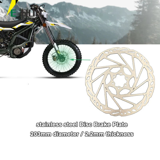 Stainless Steel 203mm Diameter Disc Brake Plate 2.2mm Thickness for Sur-ron Light Bee Talaria Enduro Ebikes Front Wheel RISE DEFENSE SYSTEMS.AI PRODUCTS