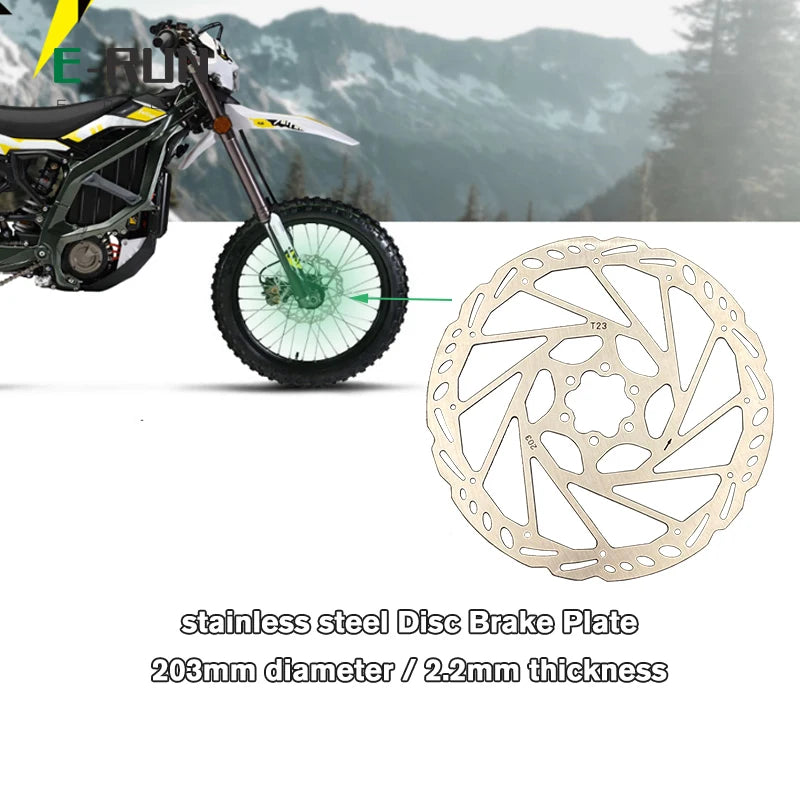 Stainless Steel 203mm Diameter Disc Brake Plate 2.2mm Thickness for Sur-ron Light Bee Talaria Enduro Ebikes Front Wheel RISE DEFENSE SYSTEMS.AI PRODUCTS