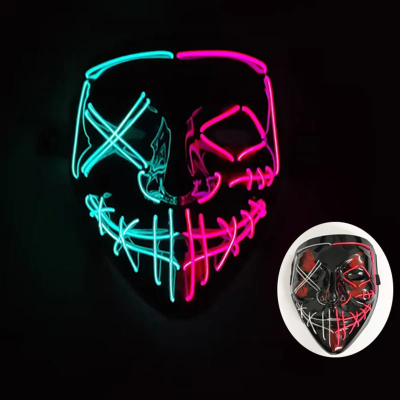 Halloween Film Theme Light Up Glowing Scary Mask LED Luminous Horror Purge Mask Cosplay Bar Party Supplies Neon Full Face Mask RISE DEFENSE SYSTEMS.AI PRODUCTS