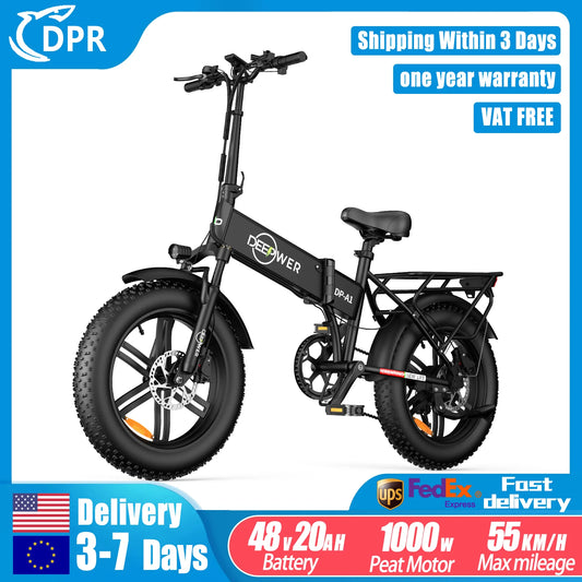 DEEPOWER 20 inch Adults Electric Bike Bicycle 48V 20AH 20 Inch Fat Tire Electric E Bikes Free Shipping Mountain Ebikes 1000W RISE DEFENSE SYSTEMS.AI PRODUCTS