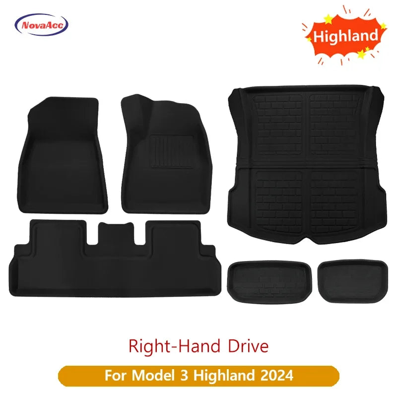 For Tesla Model Y 3 Highland Floor Mat Trunk Luggage Mat LHD RHD 2017 to 2024 2025 Left Right Rudder Four Seasons Floor Liner RISE DEFENSE SYSTEMS.AI PRODUCTS