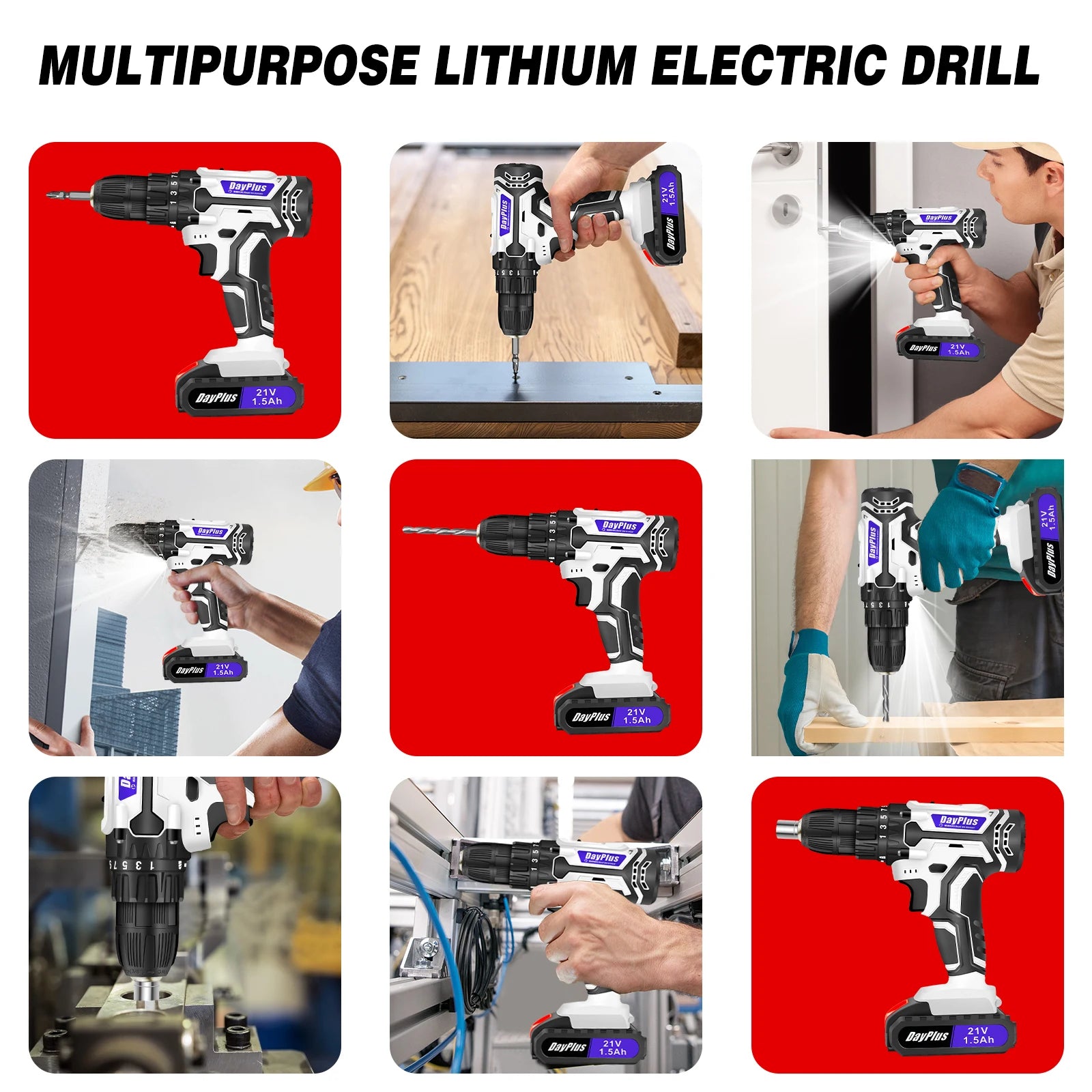21V Portable Cordless Power Drill Set Impact Screw Driver with 1500mAh Li-Ion Rechargeable Battery 25+1 Torque Setting 45N.m RISE DEFENSE SYSTEMS.AI PRODUCTS