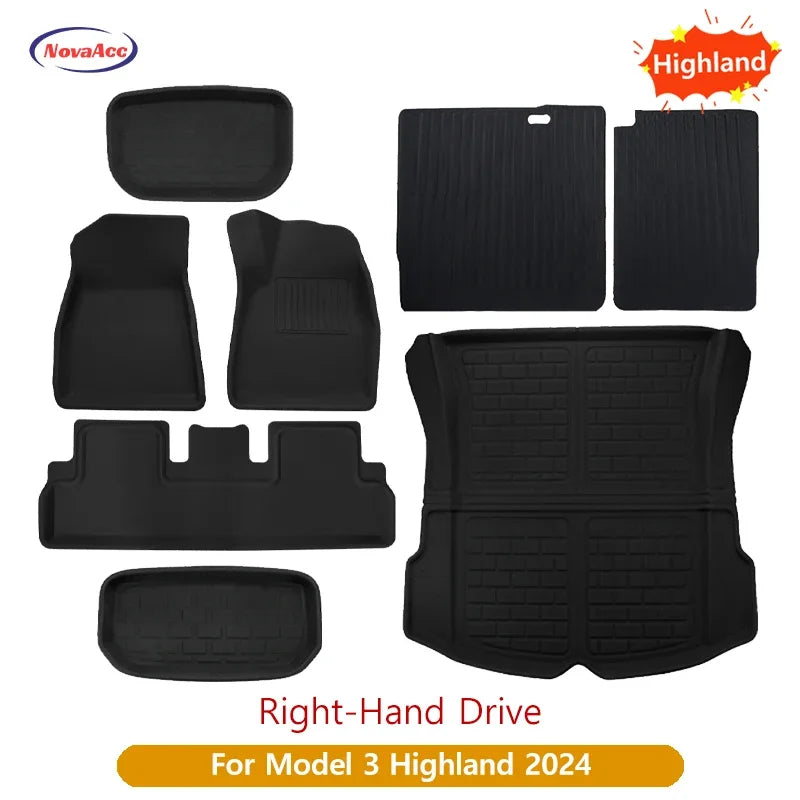 For Tesla Model Y 3 Highland Floor Mat Trunk Luggage Mat LHD RHD 2017 to 2024 2025 Left Right Rudder Four Seasons Floor Liner RISE DEFENSE SYSTEMS.AI PRODUCTS