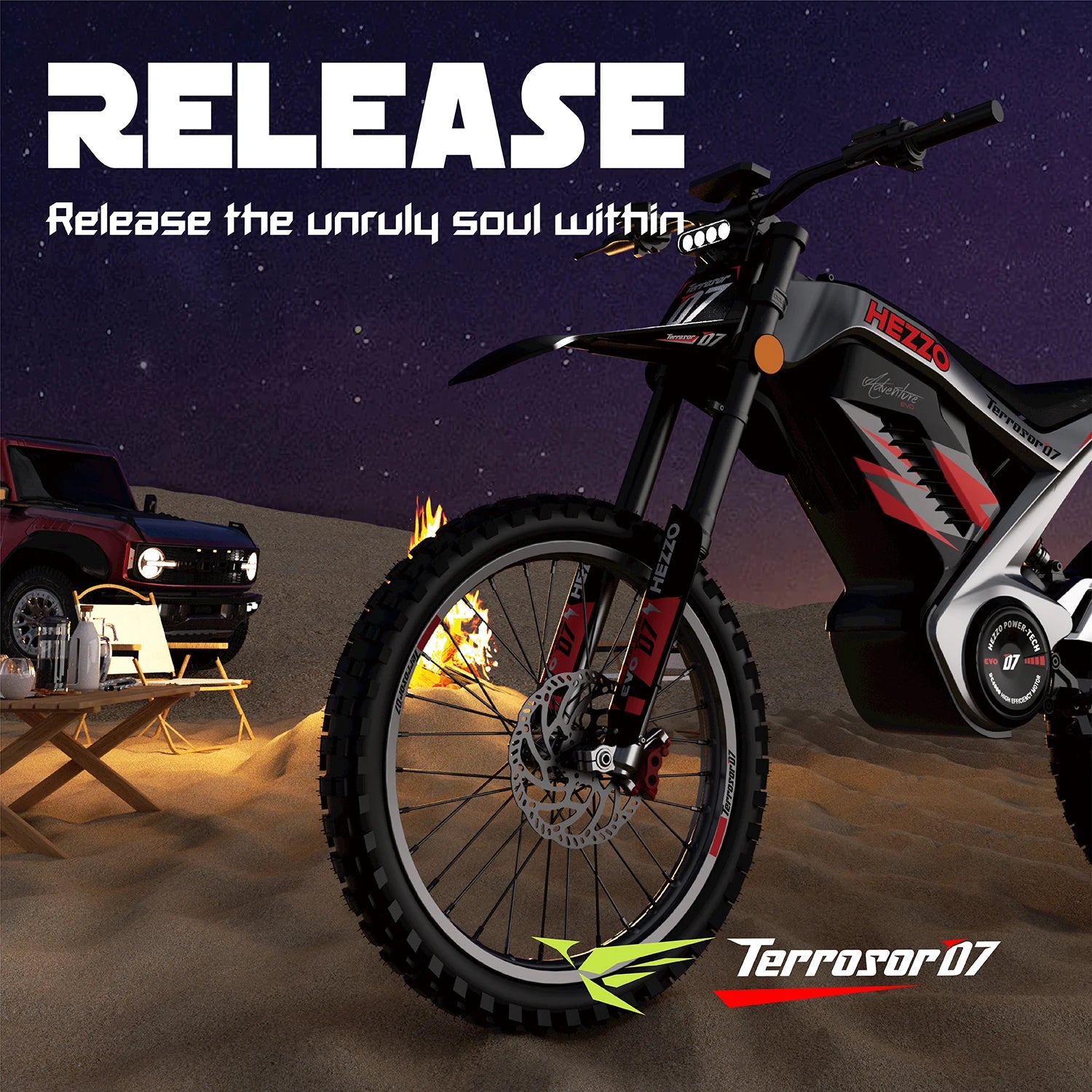 HEZZO-Electric Dirt Bike, Off-Road Ebike, Top Speed 100 km/h, 389NM, 120km Long Range, 72V, 35Ah, 8000W RISE DEFENSE SYSTEMS.AI PRODUCTS