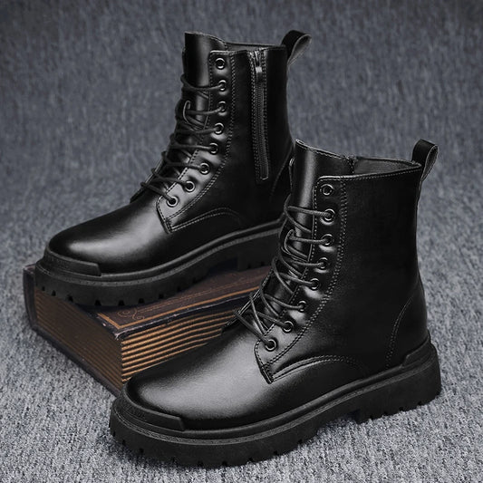 Trend Men Boots Black Sneakers Outdoor Fashion High Top Wholesale Punk Shoes For Men Casual Leather Street Style Ankle Boots Men RISE DEFENSE SYSTEMS.AI PRODUCTS