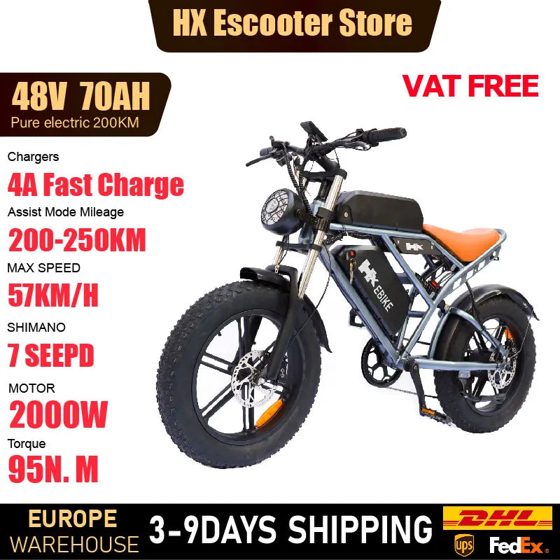 HX Q20PRO 2000W Adults Electric Bike Bicycle 48V 55AH 20 Inch Fat Tire electric bikes ebike Mountain Oil Brake 2000W Ebikes RISE DEFENSE SYSTEMS.AI PRODUCTS