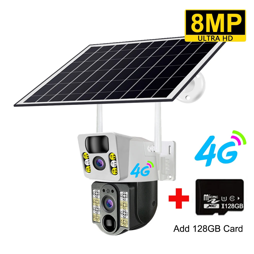 8MP 4K Wireless Solar Camera 4G Sim Outdoor Dual Lens Wifi IP Camera PIR Night Vision V380 Pro CCTV Security Protection Monitor RISE DEFENSE SYSTEMS.AI PRODUCTS