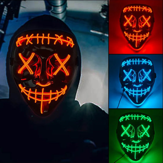 Wireless Halloween Scary Glowing Mask Luminous LED Purge Mask Horror Cosplay Neon Light Up Party Mask Festival Costume Supplies RISE DEFENSE SYSTEMS.AI PRODUCTS