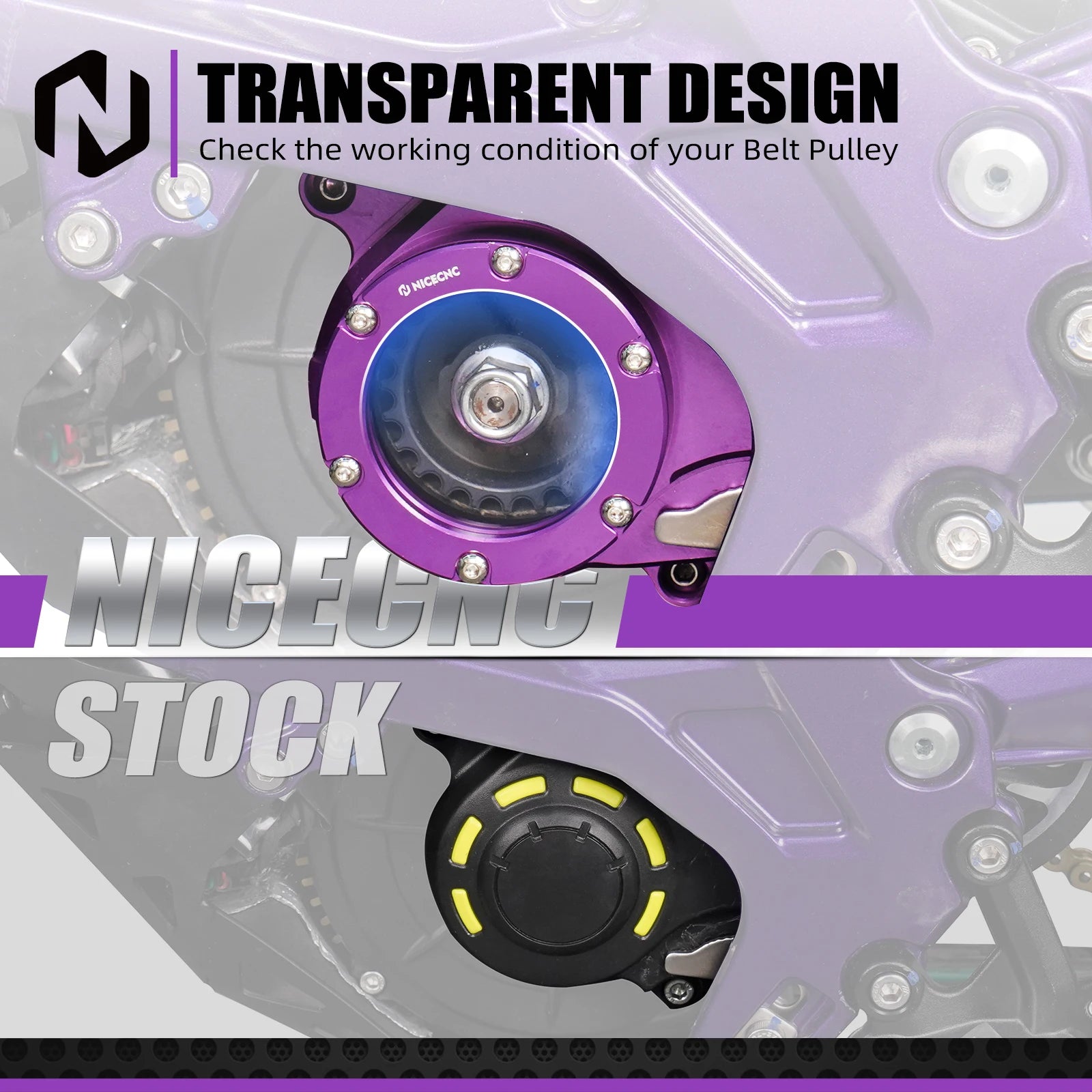 NICECNC For Surron Light Bee X S L1E Segway X160 X260 Electric Dirt Bike Transparent Motor Belt Pulley Cover Aluminum Protector RISE DEFENSE SYSTEMS.AI PRODUCTS