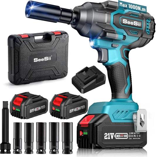 Seesii WH760 1000Nm Cordless Impact Wrench High Torque 1/2" Brushless Impact Gun 2*4.0AH Battery Electric Wrench for Car Truck RISE DEFENSE SYSTEMS.AI PRODUCTS