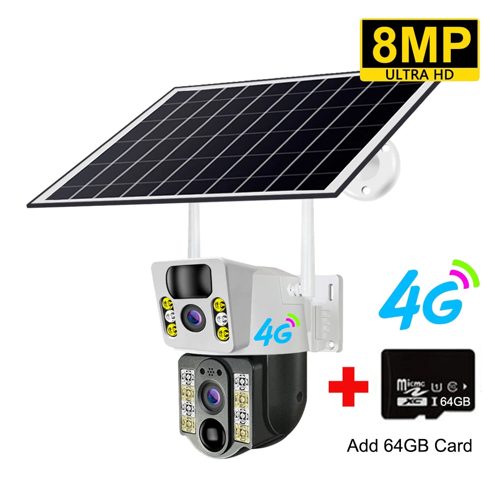 8MP 4K Wireless Solar Camera 4G Sim Outdoor Dual Lens Wifi IP Camera PIR Night Vision V380 Pro CCTV Security Protection Monitor RISE DEFENSE SYSTEMS.AI PRODUCTS