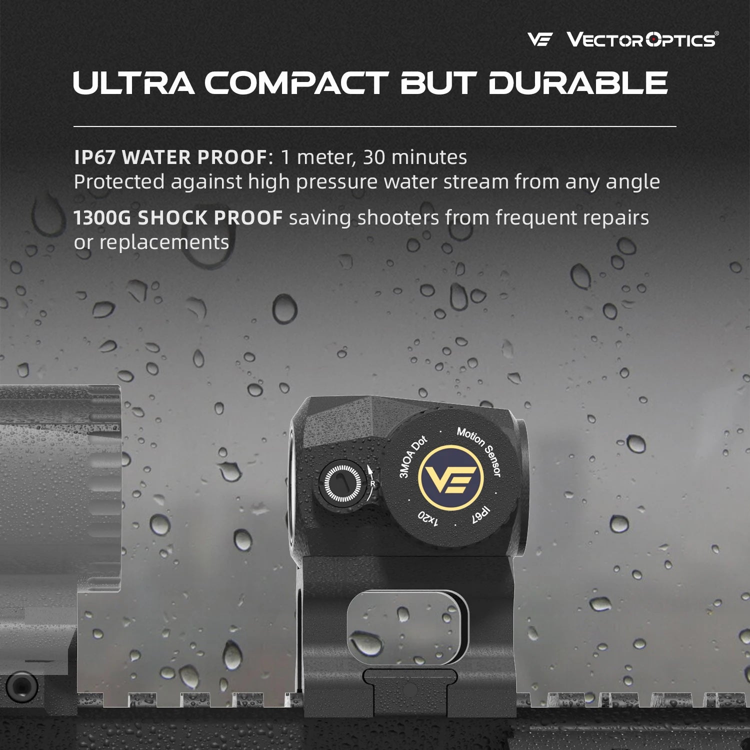 Vector Optics Scrapper 1x20 Ultra Compact Red Dot Sight 3MOA Dot With Motion Sensor IP67 Waterproof For AR Style Rifle RISE DEFENSE SYSTEMS.AI PRODUCTS