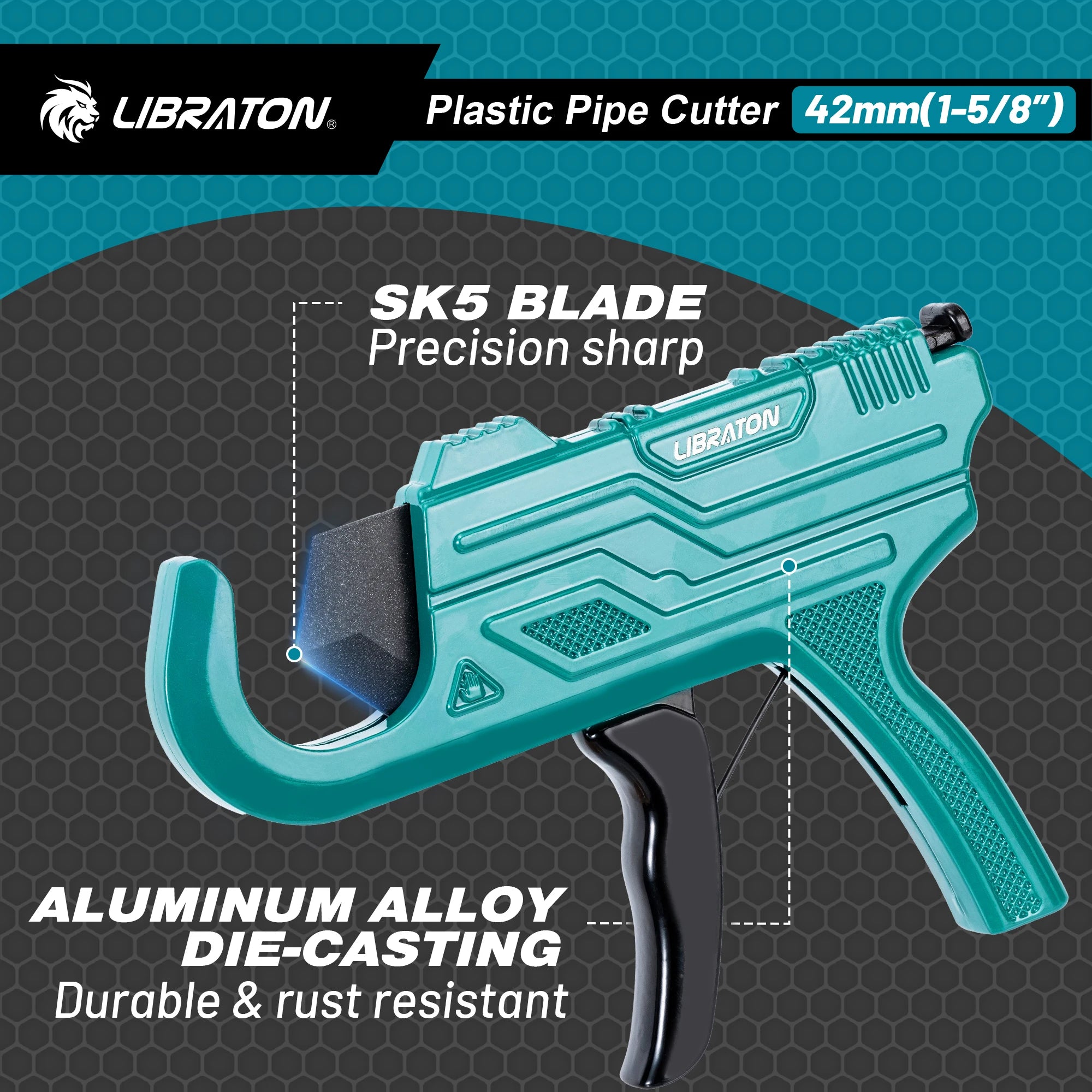 LIBRATON PVC Pipe Cutter, One-hand Operated Plastic Pipe Cutter with Deburring Tool, Up to 1-5/8