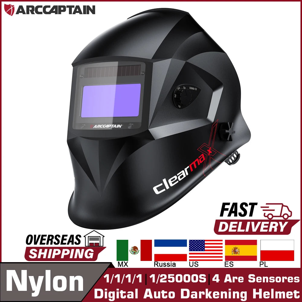 ARCCAPTAIN Welding Helmet Welder Mask Chameleon Large View True Color Solar Power Auto Darkening Welding For Arc Weld Grind Cut RISE DEFENSE SYSTEMS.AI PRODUCTS
