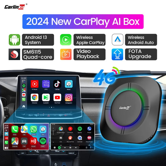 2024 NEW CarPlay AI Box LED Android 13 SM6115 8-Core CPU 5G WiFi BT GPS For Netflix Wireless Android Auto CarPlay Smart TV Box RISE DEFENSE SYSTEMS.AI PRODUCTS