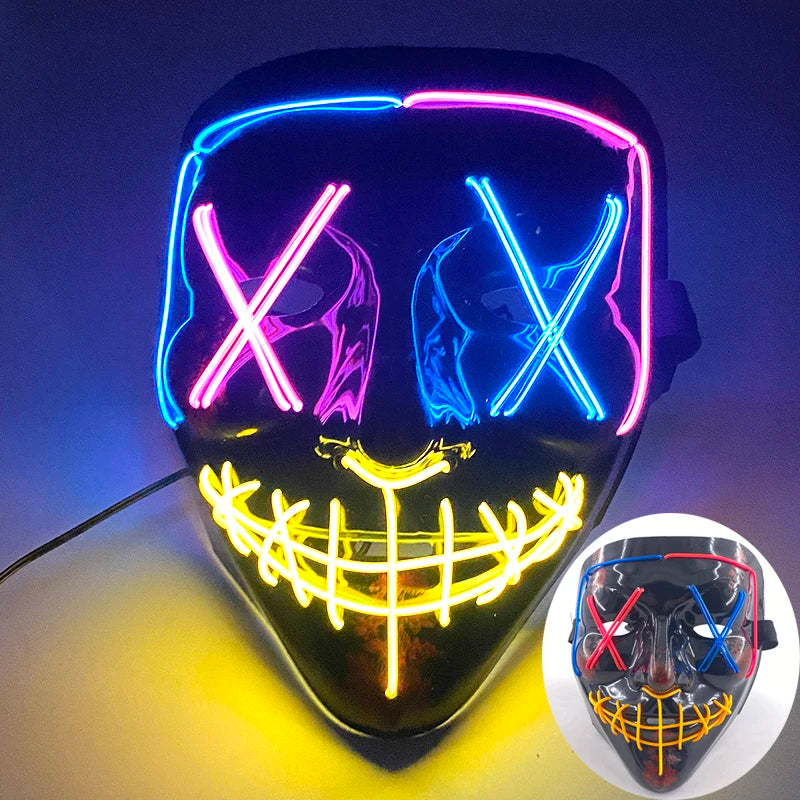 Halloween Film Theme Light Up Glowing Scary Mask LED Luminous Horror Purge Mask Cosplay Bar Party Supplies Neon Full Face Mask RISE DEFENSE SYSTEMS.AI PRODUCTS