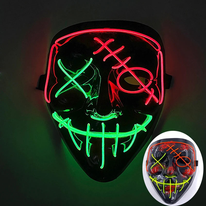 Wireless Scary Glowing Mask LED Luminous Purge Mask Halloween Horror Neon Light Up Cosplay Party Mask Fstival Costume Supplies RISE DEFENSE SYSTEMS.AI PRODUCTS
