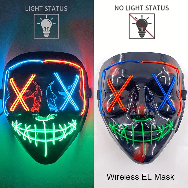 Wireless Neon LED Purge Mask Glow in The Dark Cosplay Horror Mask Halloween Masquerade Party Masks Glowing Funny Dress Up RISE DEFENSE SYSTEMS.AI PRODUCTS
