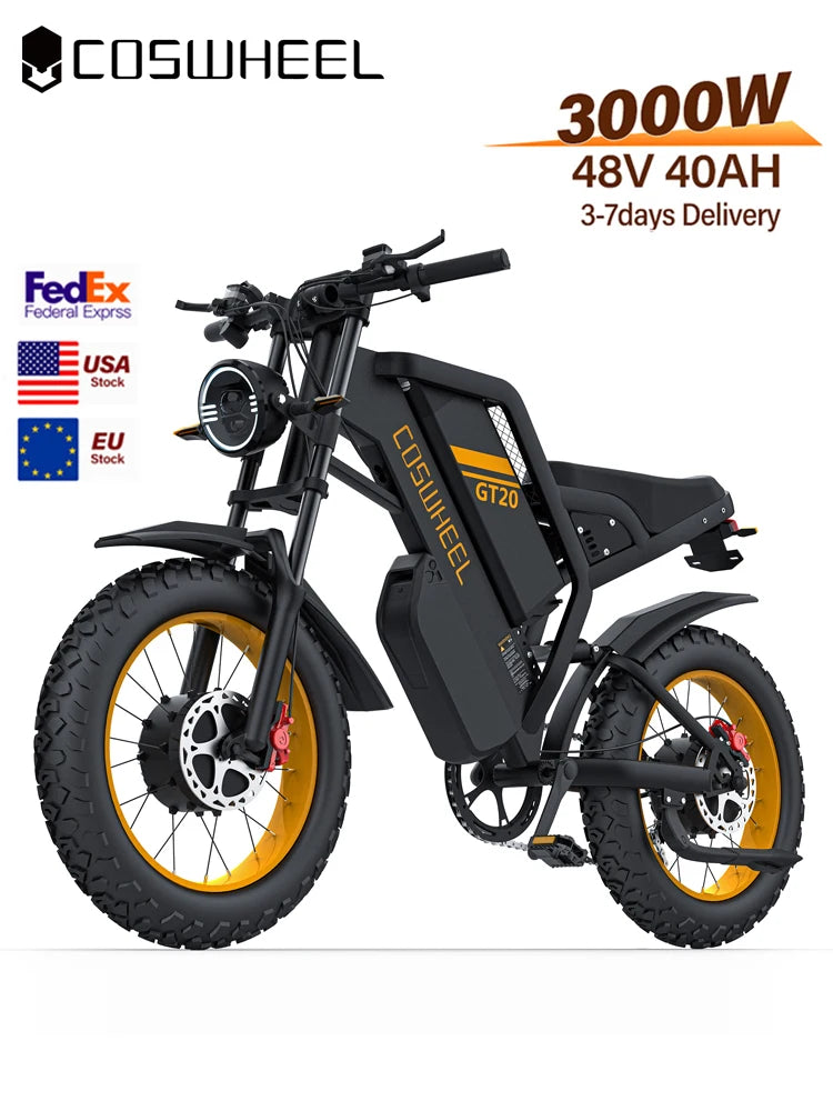 Coswheel GT20 Pro 1500/3000W Electric bike 48V 25ah/40AH Mountain bikes Electric Off Road Bike Fat Tires Motorcycle Ebike RISE DEFENSE SYSTEMS.AI PRODUCTS