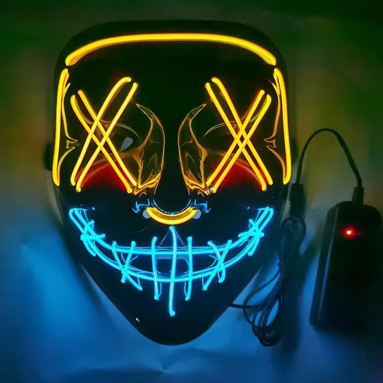 Wireless Halloween Neon LED Purge Mask Masque Masquerade Party Masks Light Grow in the Dark Horror Mask Glowing Masker RISE DEFENSE SYSTEMS.AI PRODUCTS
