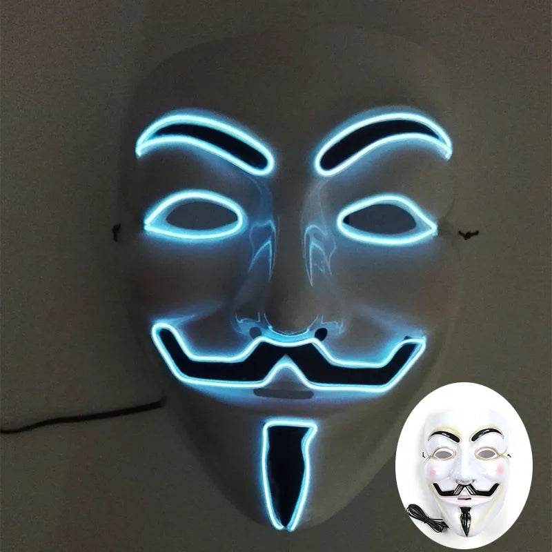 2024 Hot LED Hacker V Vendetta Mask Adults Luminous LED Light Up Mask For Glow Party Costume Accessories Halloween Mask Décor RISE DEFENSE SYSTEMS.AI PRODUCTS