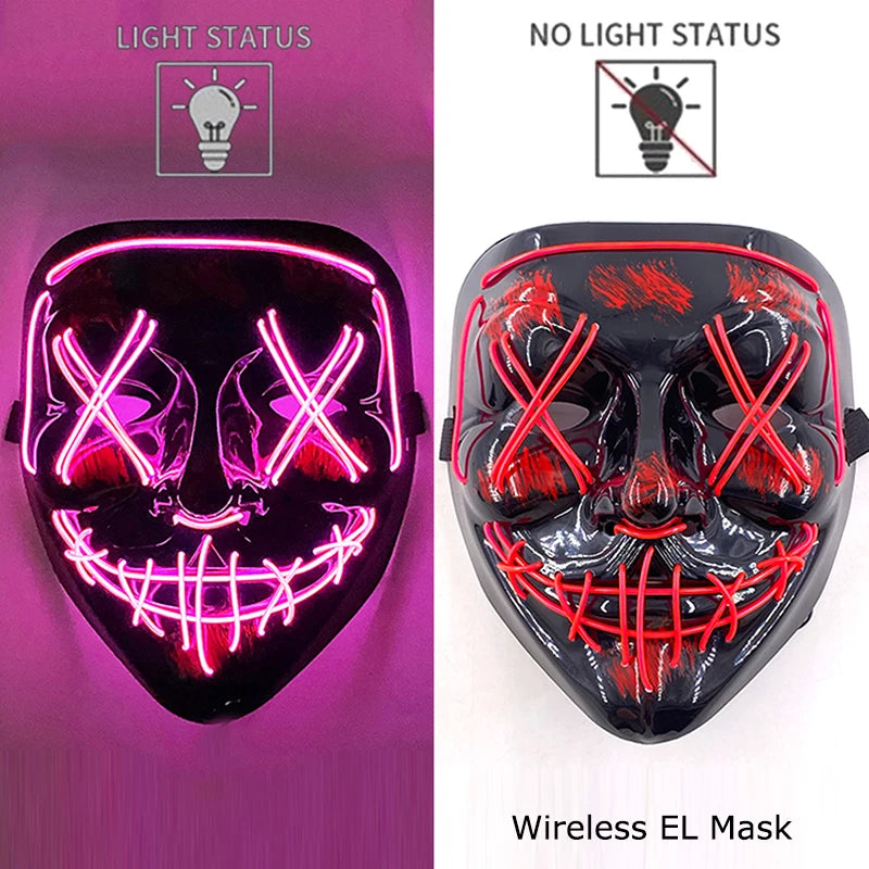 Wireless Neon LED Purge Mask Glow in The Dark Cosplay Horror Mask Halloween Masquerade Party Masks Glowing Funny Dress Up RISE DEFENSE SYSTEMS.AI PRODUCTS