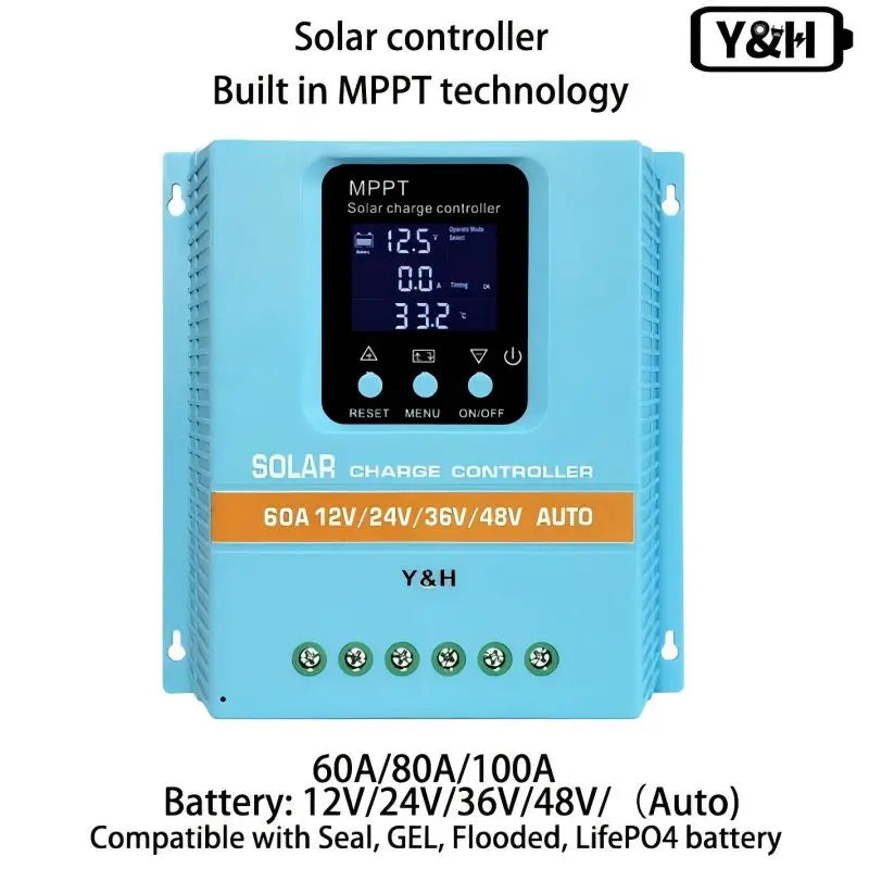 Y&H MPPT 60A 80A 100A Solar Charge Controller 12V 24V 36V 48V LCD Display Solar Panel Battery Intelligent Regulator RISE DEFENSE SYSTEMS.AI PRODUCTS