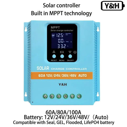 Y&H MPPT 60A 80A 100A Solar Charge Controller 12V 24V 36V 48V LCD Display Solar Panel Battery Intelligent Regulator RISE DEFENSE SYSTEMS.AI PRODUCTS