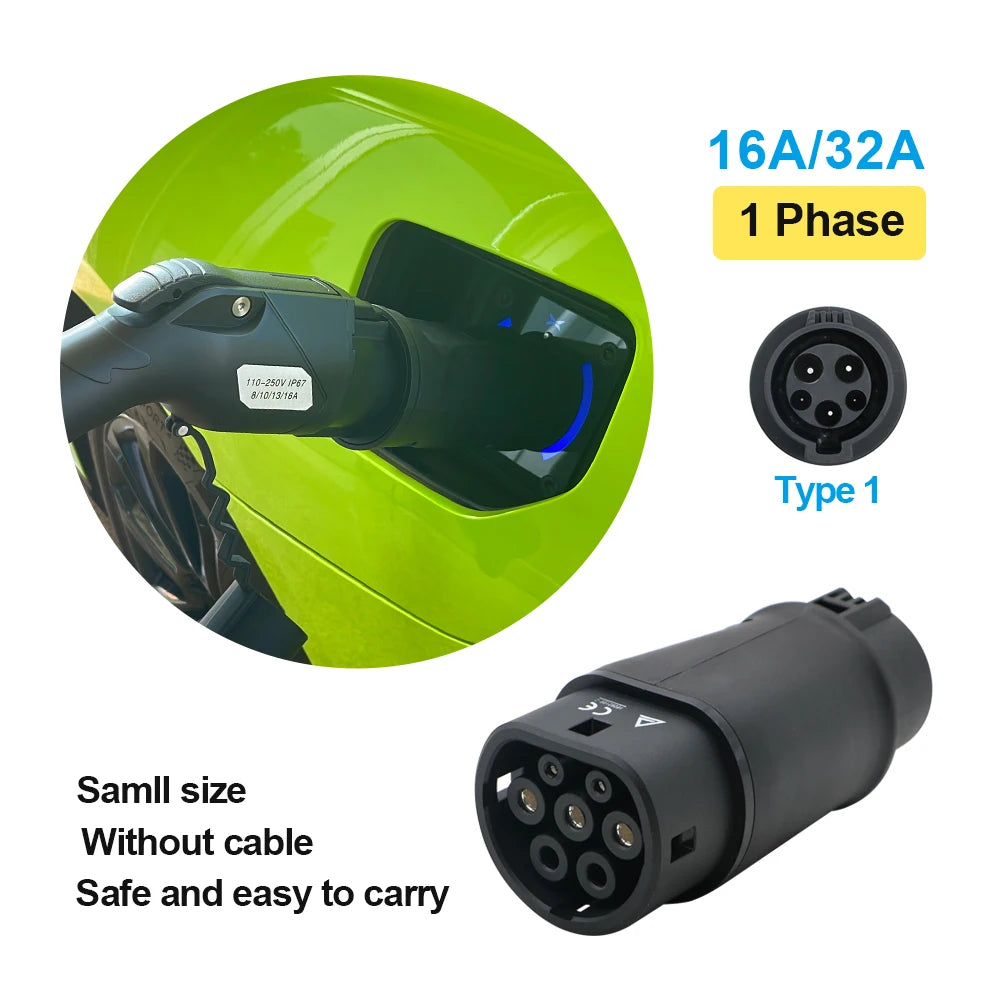 EV Charger Adapter EVSE Type1 to Type2 Electric Vehicle Car Charging Connector 16A/32A SAE j1772 to IEC62196 EV Converter RISE DEFENSE SYSTEMS.AI PRODUCTS