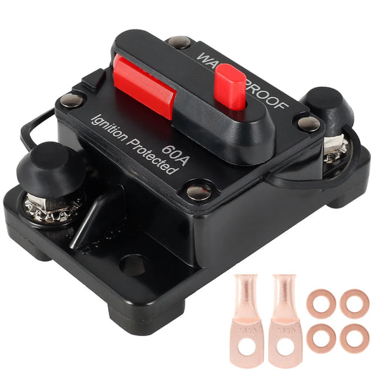 60Amp Circuit Breaker Waterproof Car Circuit Breaker DC12-48V Auto Fuse Reset Switch for Car Audio Amplifier Truck Boats RV RISE DEFENSE SYSTEMS.AI PRODUCTS