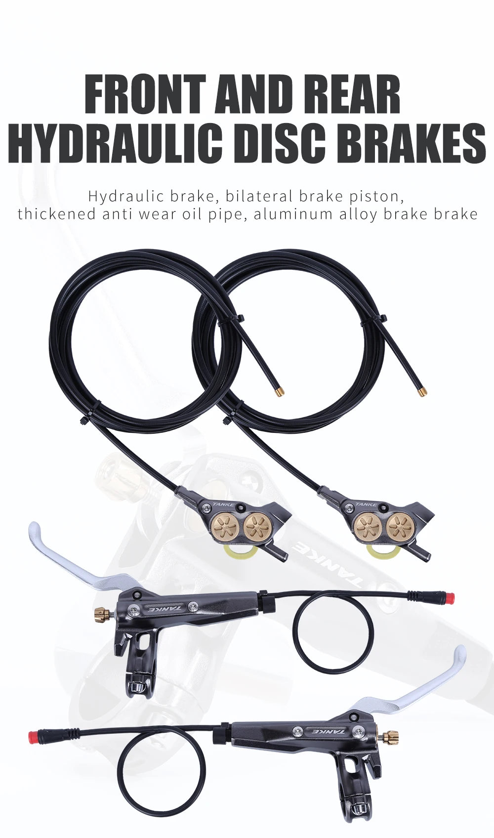 TANKE E-Bike MTB 4 Piston Hydraulic Disc Brake Set 160mm Rotors Oil Pressure Brakes Front Rear Mountain Bicycle Clamp Ultralight RISE DEFENSE SYSTEMS.AI PRODUCTS